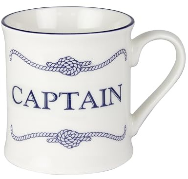 Nauticalia Campfire Style Crew Mug Captain - Coffee & Tea China Mug, Nautical Design White & Blue, Holds 275ml