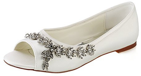 Emily Bridal Wedding Shoes Lace Ivory Flat Peep Toe Bridal Pumps (EU39/UK6, Ivory)