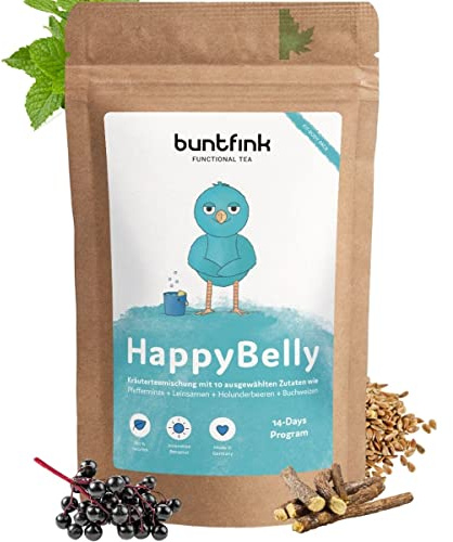 Buntfink HappyBelly – Pfefferminztee mit Fenchel, Süßholzwurzel & Ingwer – Loser Magentee Kräuterteemischung | 60g, natürlich & ohne Aromen