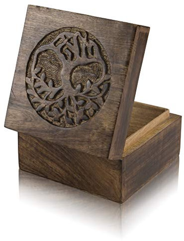 Tolle Geburtstagsgeschenkideen, handgefertigt, dekorativer Baum des Lebens, Schmuckkästchen, Schatztruhe, Schlossbox, Uhrenbox, 15.2x15.2 cm, für Geschenke (braun)