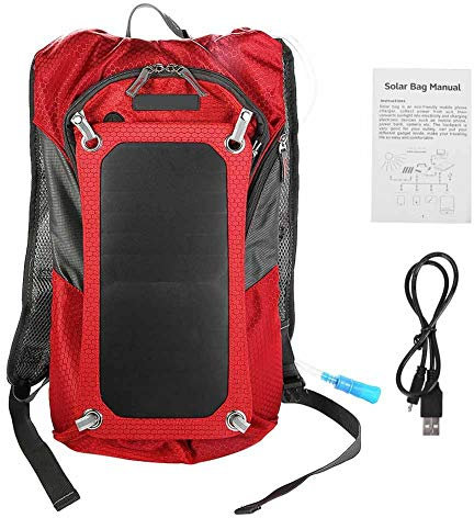 Bnineteenteam 6.5W Solar Panel mit USB-Kabel Rucksack für Outdoor-Radfahren Reisen mit 2L Water Bag(红色) Rucksäcke Wandertaschen