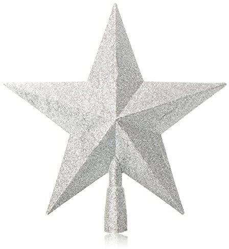 com-four® Silberfarbene Christbaumspitze in Stern-Form - Stern für die Weihnachtsbaum-Spitze - Weihnachtsbaumschmuck - Christbaum-Schmuck aus Kunststoff