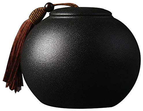 KALINU Ceramic Tea Jar Vintage Chinese Style Storage Jars Canisters Tea Tins Cans Black Canister Traditional Tea Caddy Sealed Lids Home Kitchen Dining (12 * 12.5cm)