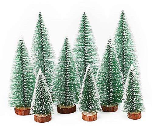 Herefun Mini Weihnachtsbaum Künstlicher, 9 Stück Mini Tannenbaum Künstlich mit Schnee-Effek, Weihnachtsdeko Weihnachten Tischdeko DIY Grün Klein Mini Christbaum