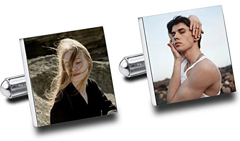 MeMeDIY Männer Manschettenknöpfe Personalisierte Foto/Initiale/Text Edelstahl Manschettenknöpfe für Männer Hochzeit Silber Manschettenknöpfe Set Hochzeit Set Manschettenknöpfe Trauzeugen Geschenke