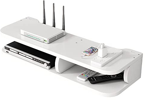 Hggzeg WiFi Router Aufbewahrungsbox schwebende Regale TV Set-Top-Rack, Wandmontage mehrschichtiges Kabelmanagement Lagerregal für Wanddekoration (jl03,weiß)