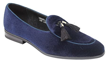 Xposed Mens Velvet Tassel Loafer Evening Dress Slip on Wedding Shoes in Black, Navy (Navy Blue, Numeric_7)