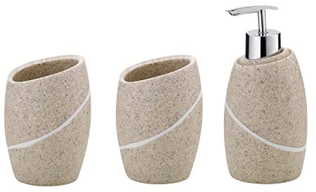 kela Badset Talus, 3-teilig, Polyresin, beige, 2x Becher, 1x Seifenspender 300 ml, 390230
