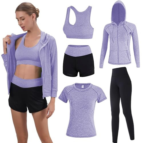 Inmarces 5 Stück Sport Set Damen Sportbekleidung Yoga Set Trainingsanzug Jogging Gym Pilates Sport Outfit Damen Set