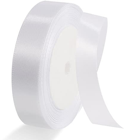 22m x 2cm Satinband Weiss, Schleifenband Hochzeit Geschenkband Weiß Geschenkband Weiss für Hochzeit Deko Party Kommunion Ostern