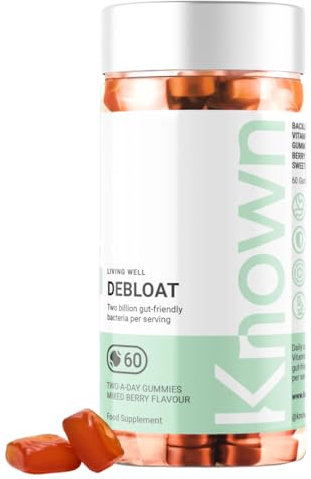 Known Delicious Debloat Gut Support Gummies - 2 Billion CFU Bacillus Coagulans & Vitamin C - Natural Mixed Berry Flavour - 60 Gummies, 1 Month Supply