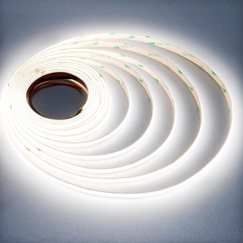 JOYLIT 24V COB LED Streifen 5M 5000K Tageslicht Weiß 480LEDs/M IP20, CE UL ProLED 18W/M 9510LM Sehr Hell CRI 95+ LED Strip, Ohne Punkte Dimmbar LED Band für Gewerbe, Haushalt (Nur LED Streifen)