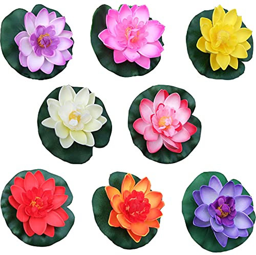 NAMIX 8 Stücke Schwimmender künstlicher Lotus, Schwimmende Blumen, Seerose Blume Dekor, für Verwendet in Pools, Aquarien, Bachszenen (8 Farben)