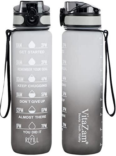 VitaZam New 1 Litre Water Bottle, Motivational Water Bottle with Time Markings, BPA Free, Leak Proof Lock Cover and Bottle Brush, Bottle for Gym, School/Office, Sports and Outdoor