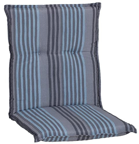 NYVI Niedriglehner Auflagen Piemont 4er Set - 98x46x8 cm Blaue Streifen - Extra Starker 8cm Sitzpolster - Gartenmöbel Auflagen mit Halteband & Bindebändern