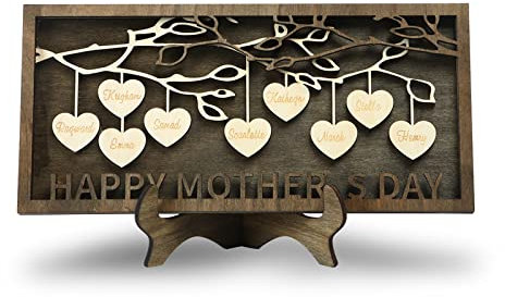 Cadeau Fête des Mères Arbre Généalogique Personnalisé Signe en Bois Plaque de avec 2 à 9 Noms Cadre d'arbre Généalogique Décoration Cadeau pour pour Maman Mamie(9-noms)