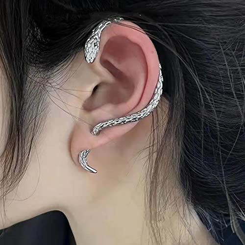 Cubahop 1-Paar Punk Vintage Schlange Ohr Manschetten Piercing Ohr Manschette Ohrringe Kletterer Ohr Wrap Gothic Übertriebenen Ohrring für Frauen und Mädchen (Silber)