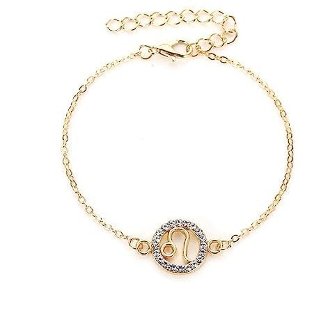 LODMLOER Leo Twelve Star Sign Bracelet Bracelet With Diamonds - Fashion Round Cutout Bracelet,Aries Taurus Gemini Cancer Leo Zodiac Sign Jewelry Student Couple Gift,Leo