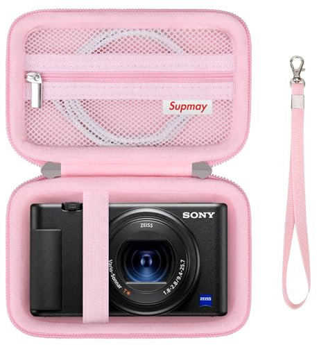 Supmay Kamera Fall für Sony Vlog Kamera ZV-1F | ZV-1 | ZV-1 II Digitalkamera, Speicherhalter Reisetasche mit Reißverschluss Mesh Tasche für Batteriepack, Ladekabel, USB-Karte, Rosa