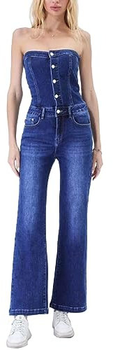 Toocool Salopette jeans donna overall tuta intera jumpsuit pantaloni ST871 [S,blu]
