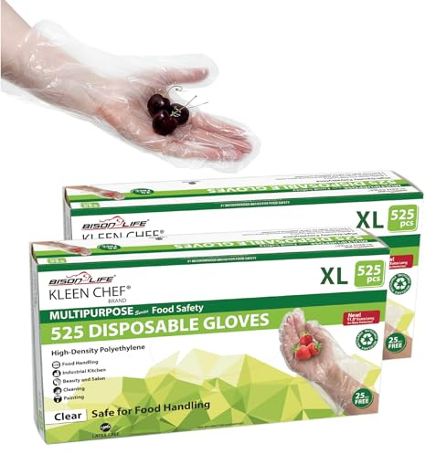 KLEEN CHEF 1050 Pcs Disposable Plastic Gloves X-Large | Clear Disposable Gloves for Food Preparation, Cooking, Cleaning, Food Processing