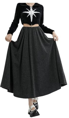 Damen-Strickrock Hoher Taille A-line Strickröcke Plissee Big Swing Casual Rocks Solid Rock