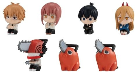 BANDAI Chainsaw Man Machiboke Complete Set of 7 Types, Black, Anime Figurine Set