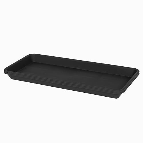 VUWEZ Lot de 2 soucoupes rectangulaires en plastique de 40,6 cm pour intérieur et extérieur, bac d'égouttement pour pot de fleurs, rebord de fenêtre (17,8 x 40,6 cm, noir)