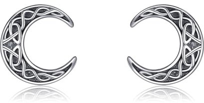 POPLYKE Keltische Mond Ohrstecker für Damen - 925 Sterling Silber Ohrringe für Mädchen - Mond Schmuck Geschenke in Schwarz