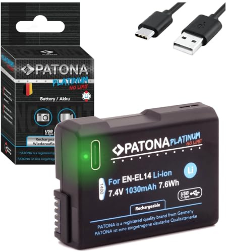 PATONA Platinum EN-EL14 EN-EL14a USB Akku 1030mAh mit direktem USB-C Eingang (1400)