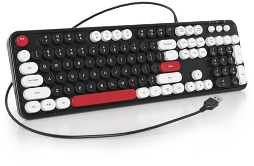SOLIDEE 100% Membrane Keyboard, 104 Keys Punk Style Retro Typewriter, Round Key Membrane Keyboard, with USB Cable for PC/Win/Mac/Laptop (American QWERTY) (GT108 Black)