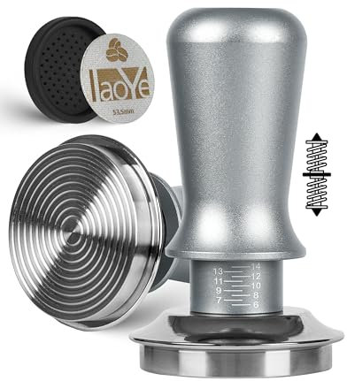 LAOYE 53mm Tamper Druckregulierender Kaffee Tamper mit 2 Feder Barista Stempel mit 30lbs Anpressdruck - für 54mm Siebträger Kaffeemaschine, inkl Tampermatte, Puck Screen