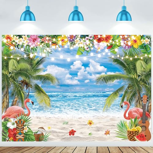 Fotohintergrund für den Sommer, Hawaii, Strand, Ozean, Fotografie-Hintergrund, blauer Himmel, Meer, tropische Palmen, Hintergrund für Aloha, Luau, Party-Dekorationen, Banner