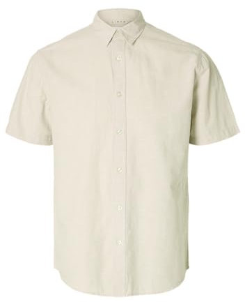 Selected Homme Herren Slhreg-new Linen Shirt Noos Kurzarmhemd, Pure Cashmere, M EU