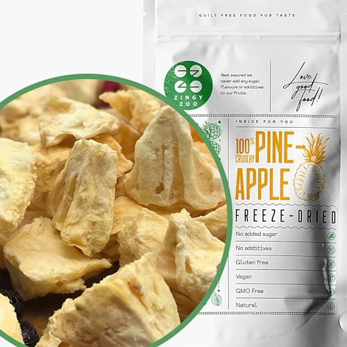 Gefriergetrocknete Früchte | 100% Pure Ananas Trockenobst Gefriergetrocknete Ananas | Früchte Gefriergetrocknet Ohne Zuckerzusatz | Knusprig - Aromatisch - Lecker Freeze Dried Pineapple ZingyZoo