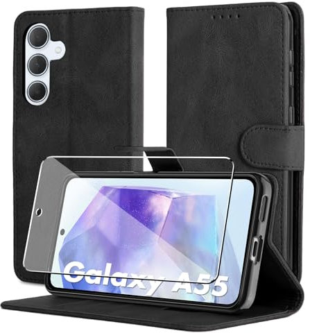 Byvuwiay Coque pour Samsung Galaxy A55 5G, Modèle PU Cuir à Rabat Flip, Anti-Choc, Magnétique à Clapet, Support Slot de Carte Housse de Protection pour Samsung Galaxy A55 5G, Black