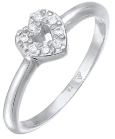 Elli Ring Damen Stapel Herz Romantik Funkelnd mit Zirkonia in 925 Sterling Silber