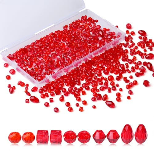 XIANNVXI 800pcs Faceted Red Glass Beads 4/6/8mm Red Beads for Crafting for Jewellery Making