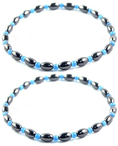 Apocalyptic-K Lot de 2 bracelets de cheville magnétiques en hématite colorée pour femme, 25 cm, 6 mm, One Size, Aimant, Œil de chat