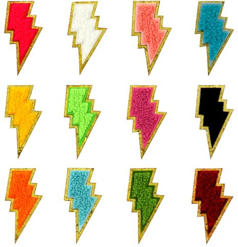 Iron On Lightning Bolt Patch, Lightning Iron On Patch Bolt Patch Embroidery Patche, Sew On Patch Iron On Black Patches, Embroidered Flash DIY Appliques for Clothes Shoes Bags Hat Jeans(12 Colors)