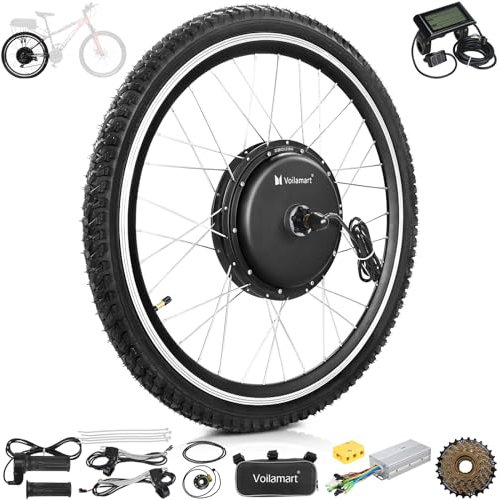 Voilamart Electric Bike Conversion Kit 26 Rear/Front Wheel 48V 1000W Ebike Conversion Kit Cycling Hub Motor with Intelligent Controller for Road Bike (1500W Rear Wheel with LCD, 26inch)