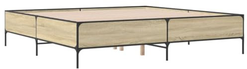 vidaXL Bettgestell, Bett mit Metallbeine Sperrholzlatten, Doppelbett für Schlafzimmer, Modern, Sonoma-Eiche 180x200cm Holzwerkstoff Metall