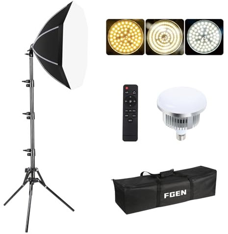 Softbox Fotografico Set, FGen 85W 2700-6400K Kit di luci fotografiche a LED, 50 cm ottagonale luci fotografiche, per la fotografia in studio, YouTube, registrazione video TikTok, giochi in diretta