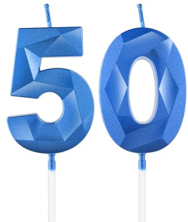 Königsblaue Kerzen zum 50th Geburtstag, 3D blaue Zahl 50 Kerze für Kuchen, Frauen Männer 50th Geburtstag Dekorationen, blaue Kuchendekorationen, blaue Kerze Kuchen für Geburtstagsfeier Hochzeitstag