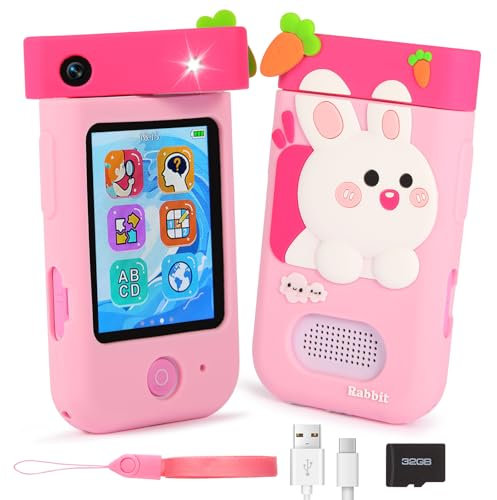 Kinderkamera, ZUEOKAI Kinder Handy Smartphone Spielzeug ab 3-8 Jahre, Kinder Kamera mit 180°Drehobjektiv &32GB Karte, Weihnachts- und Geburtstags Geschenke für Mädchen und Jungen 3 4 5 6 7 8 Jahre