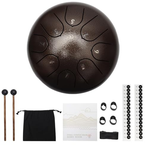 Regentrommel für Garten, Steel Tongue Drum 6 Zoll 8 Töne Zungentrommel, Rain Drum Outdoor, Chakra Drum Regen, Handpan Drum Steel Pan Töne Percussion Instrument für Meditation Yoga Klangheilung (Braun)