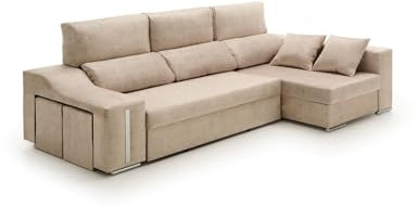 Velare | Sofa Chaise Longue Cama con Arcón y Puff Giuliana Beige Derecha