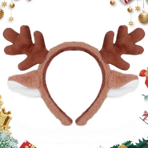 Haarreif Weihnachten 1 Stück Weihnachts Stirnband weihnachts haarreif Geweih Stirnband Weihnachten Haarreifen Antler Headband für Damen Kinder Kopfschmuck Haarreifen Fasching Mottoparty Cosplay-Bronze