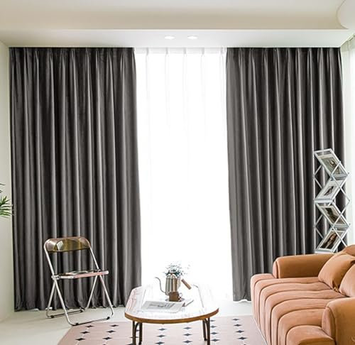 Bishilin Vorhänge Verdunkelnd Dunkelgrau, Gardinen Blickdicht 2er Set mit Ösen 107x183CM Französisch Einfach Verdunklungsvorhänge Wohnzimmer Jugendzimmer Kinderzimmer