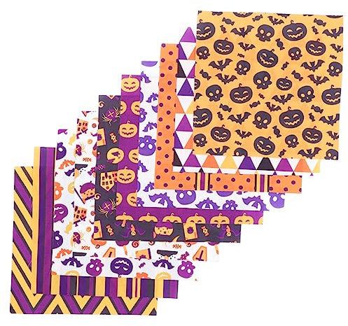 STOBOK 10 Blätter Halloween-Tuch-Set Stoffbündel nähen Stoff mit Halloween-Print Halloween dekostoff Halloween Dekorationsstoff Halloween-Zubehör Stoff mit Halloween-Motiven Stoff nähen